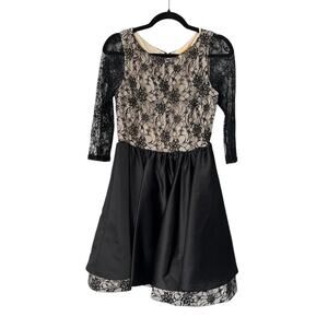 Alice + Olivia Dress Size 4 Black Lace Silk Double Layer Katelin Long Sleeve